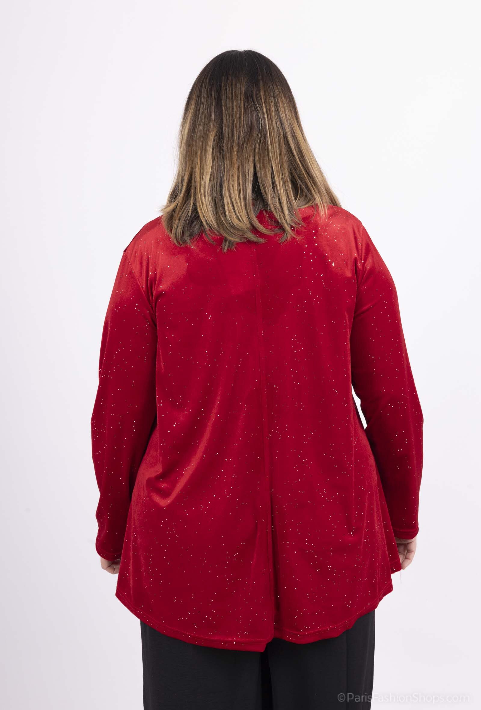 Plus Size Paljetter Velvet Tunika med Halvcirkelformad Halsringning