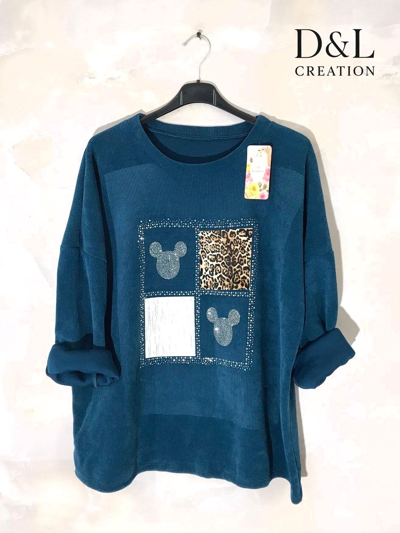 Sammetstunika med Mickey-motiv i storlek T38 till T52+