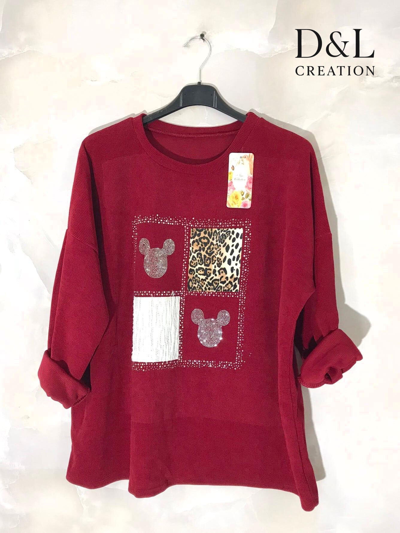 Sammetstunika med Mickey-motiv i storlek T38 till T52+