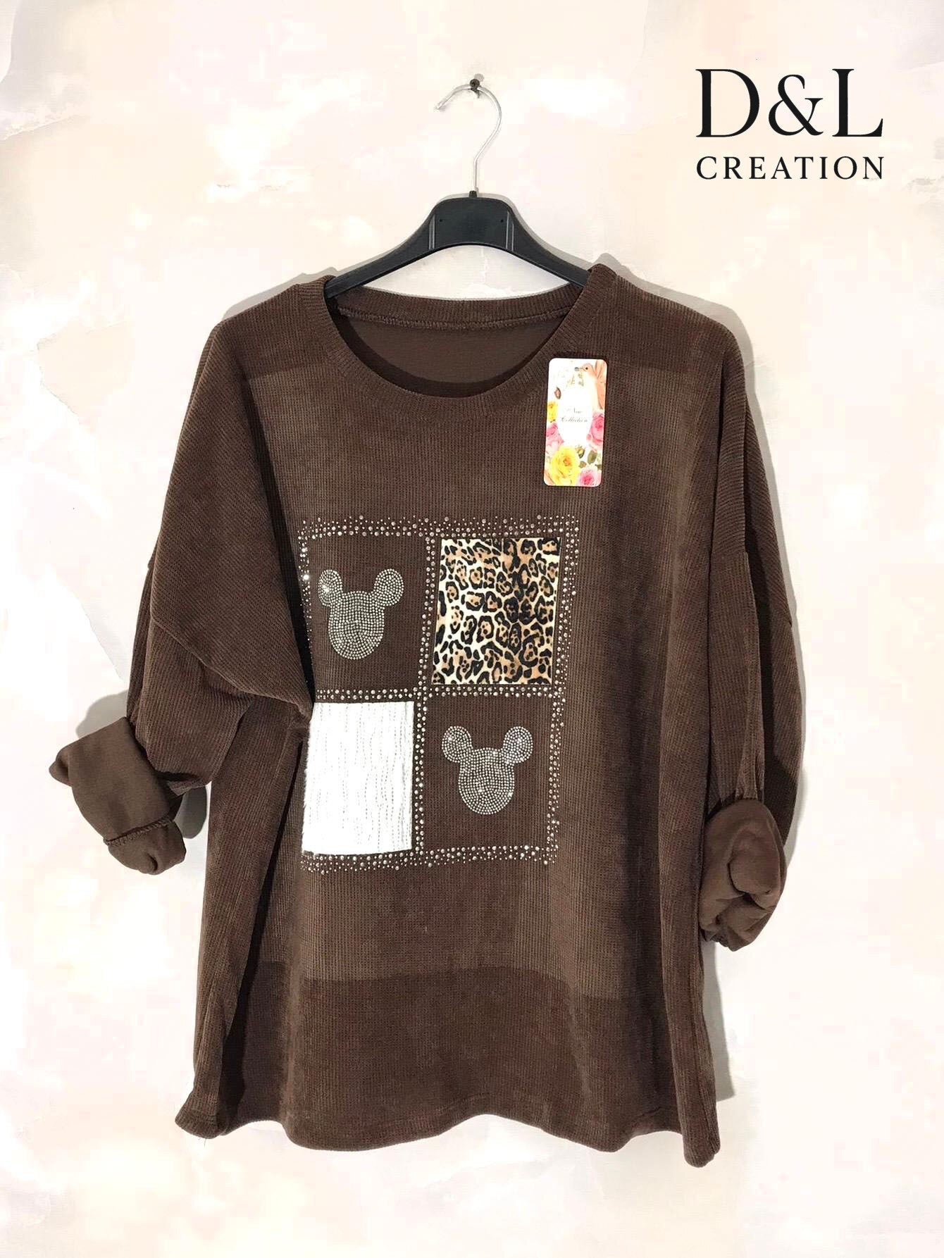 Sammetstunika med Mickey-motiv i storlek T38 till T52+