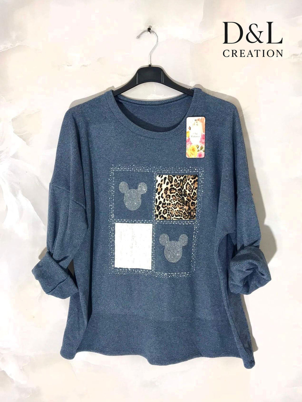 Velvet tunic with Mickey print sizes T38 to T52+ i Stor Storlek