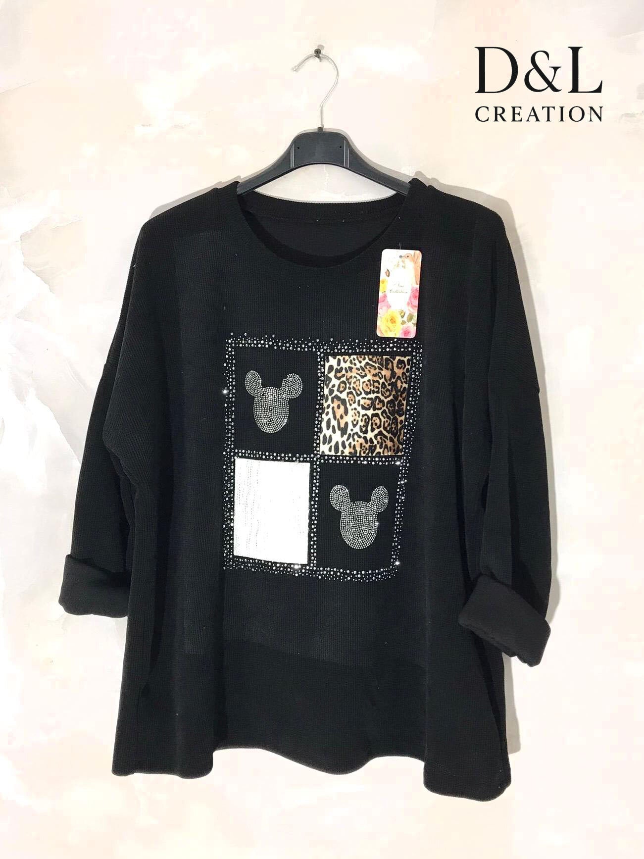 Velvet tunic with Mickey print sizes T38 to T52+ i Stor Storlek