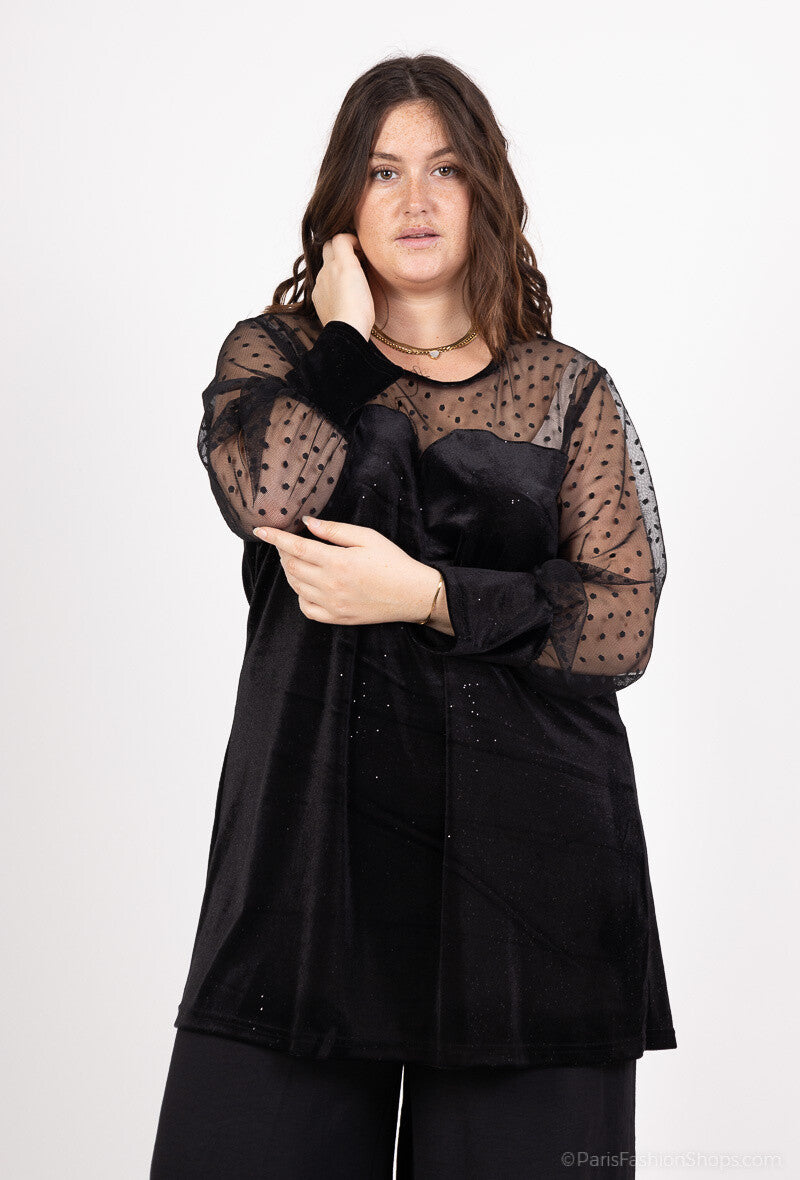 Plus Size Velvet Tunic med Pailletter i Plumetis