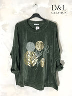 Velvet tunic with dandelion print sizes T38 to T54 i Stor Storlek