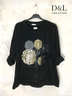 Velvet tunic with dandelion print sizes T38 to T54 i Stor Storlek