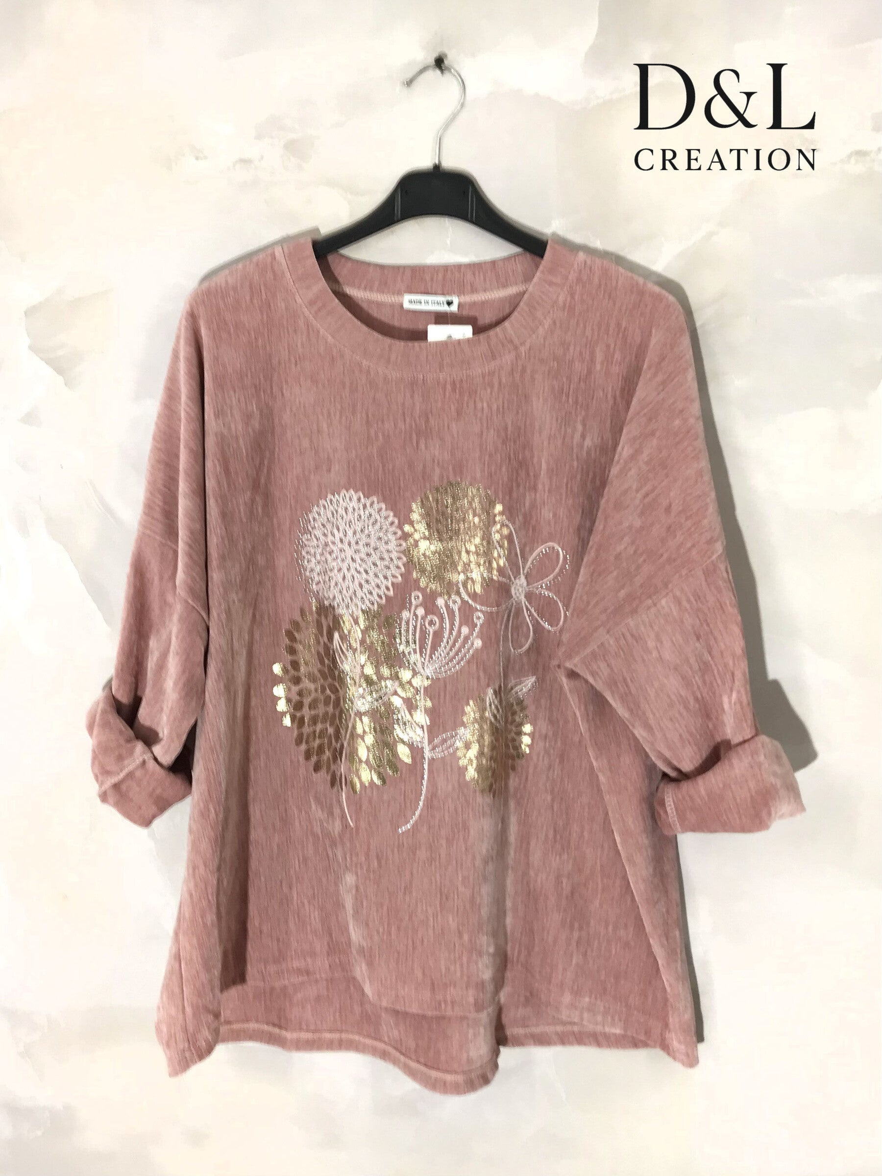 Velvet tunic with dandelion print sizes T38 to T54 i Stor Storlek