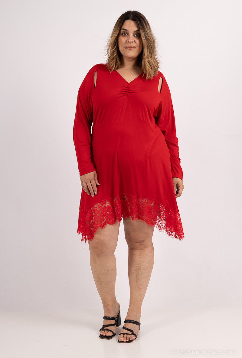 Plus Size Viskos Tunik med Spetsdetalj
