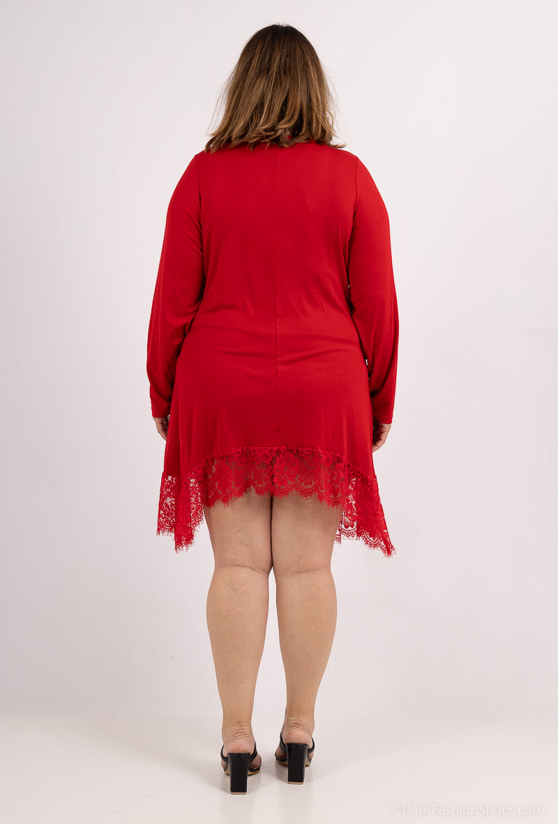 Plus Size Viskos Tunik med Spetsdetalj