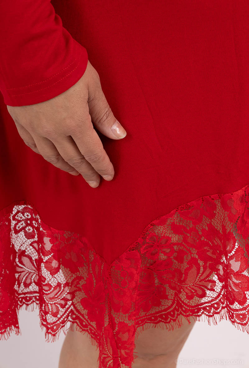 Plus Size Viskos Tunik med Spetsdetalj