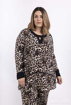 Plus Size Leopard Print Tunic med Nyckelhålsknäppning