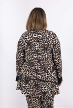 Plus Size Leopard Print Tunic med Nyckelhålsknäppning