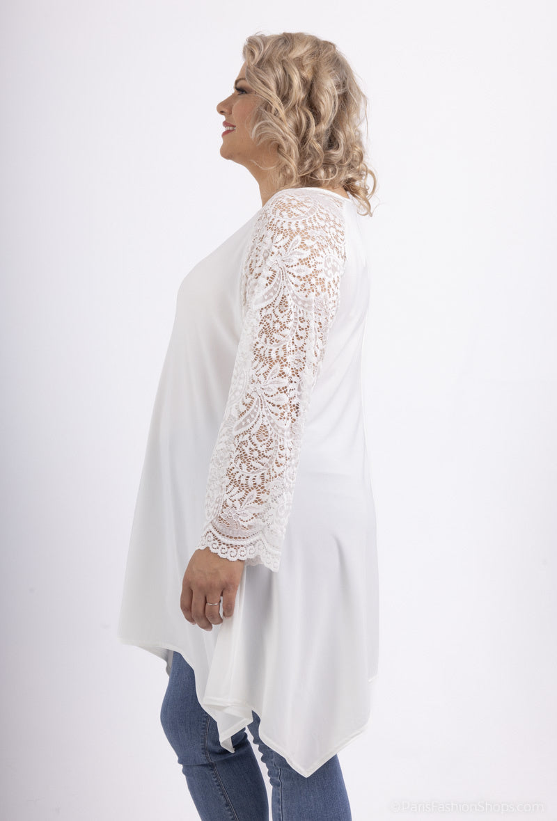 Plus Size Tunika med Korsade Remmar och Spetsärmar