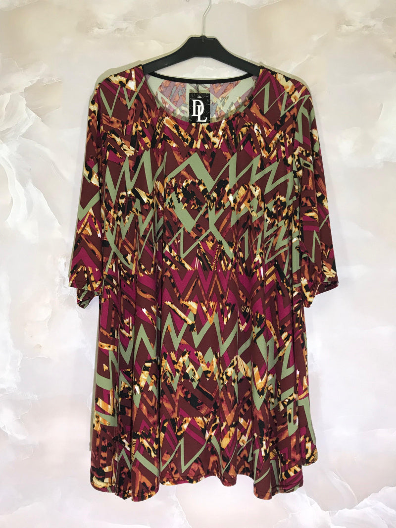 Plus Size Flared Tunic med Halvlånga Ärmar i Badklädesmaterial