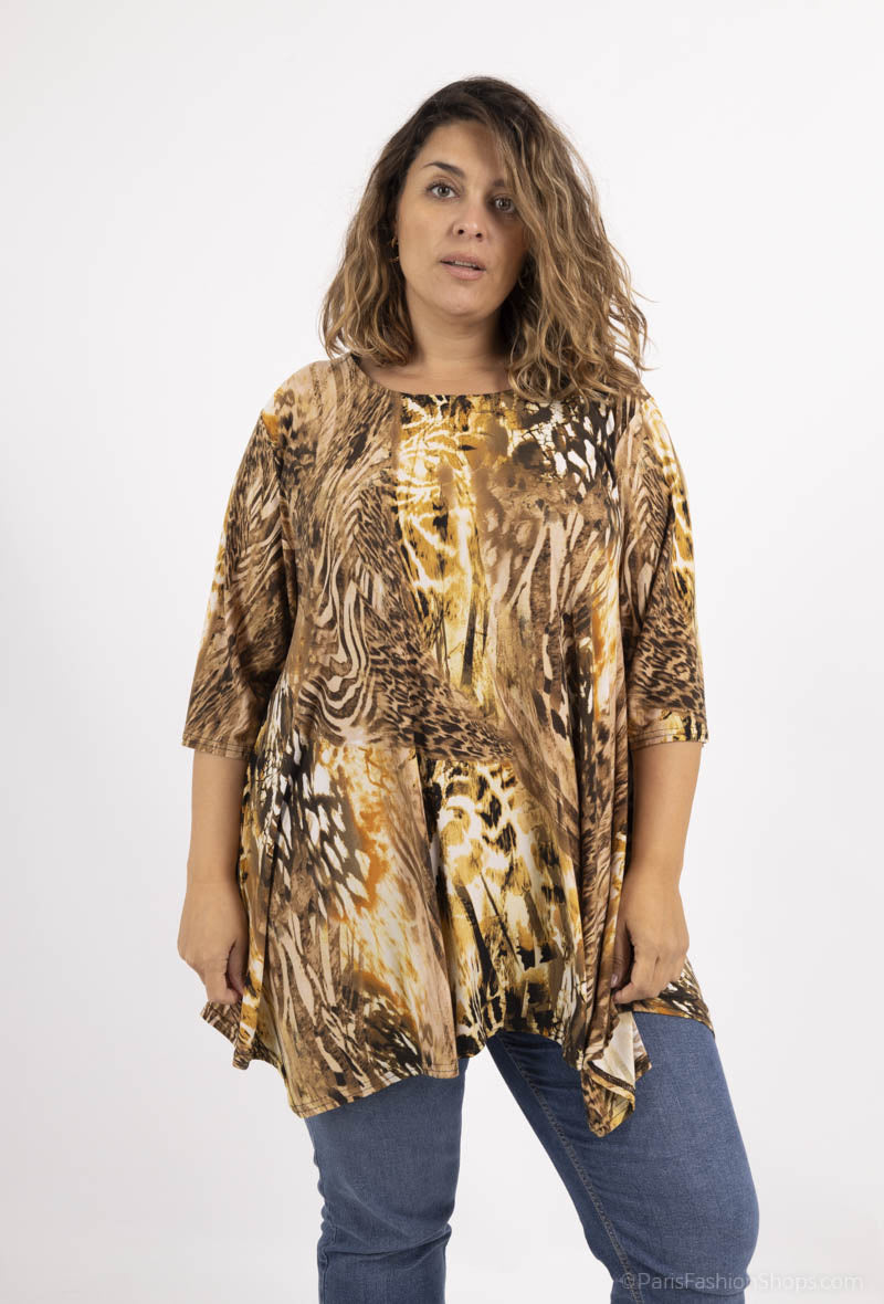Plus Size Flared tunic with half-length sleeves in “swimsuit” material