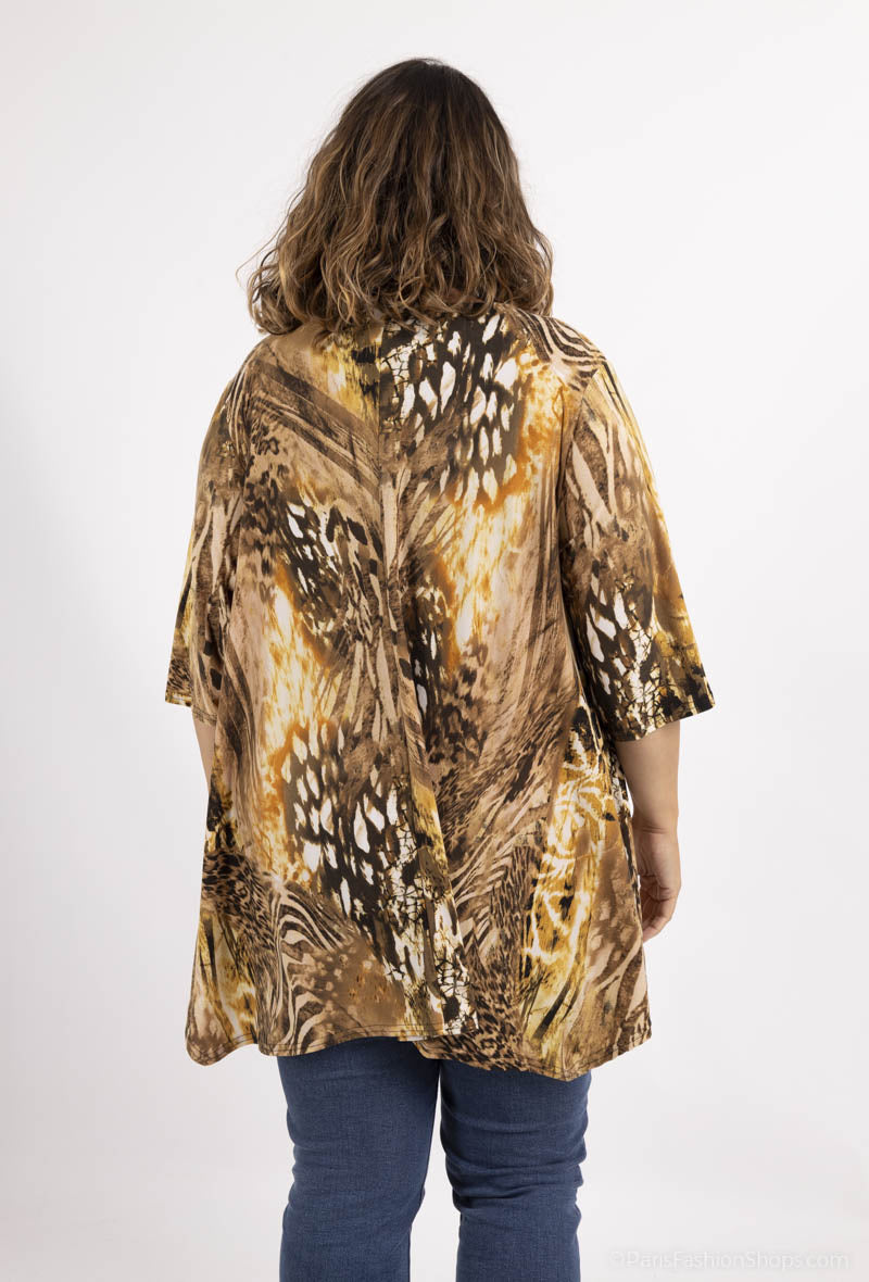 Plus Size Flared Tunic med Halvlånga Ärmar i Badklädesmaterial