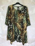 Flared tunic with half-length sleeves in “swimsuit” material i Stor Storlek