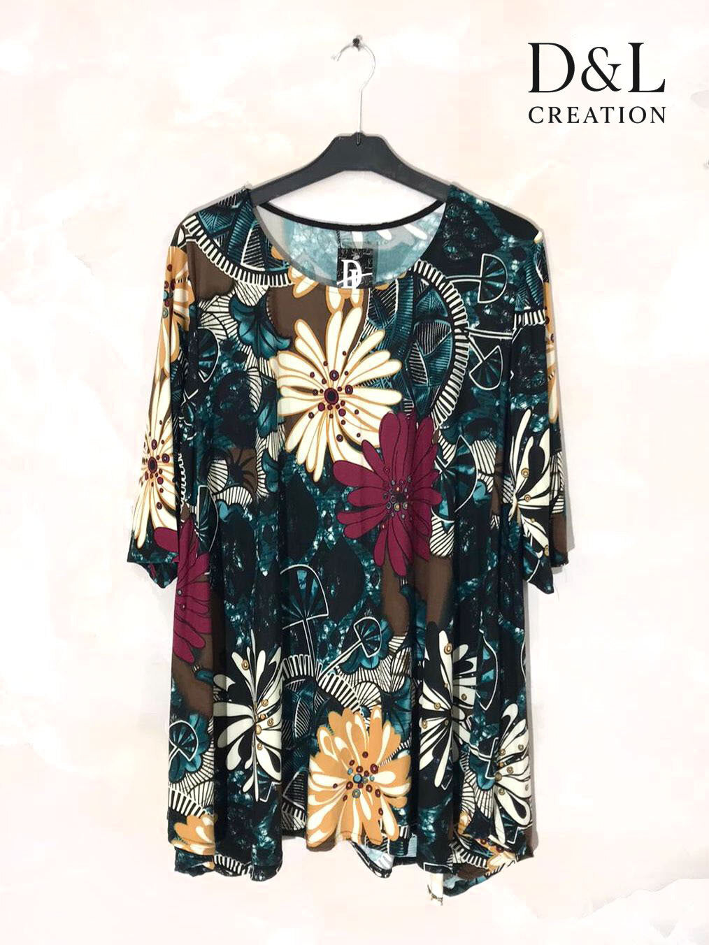 Flared tunic with mid-length sleeves