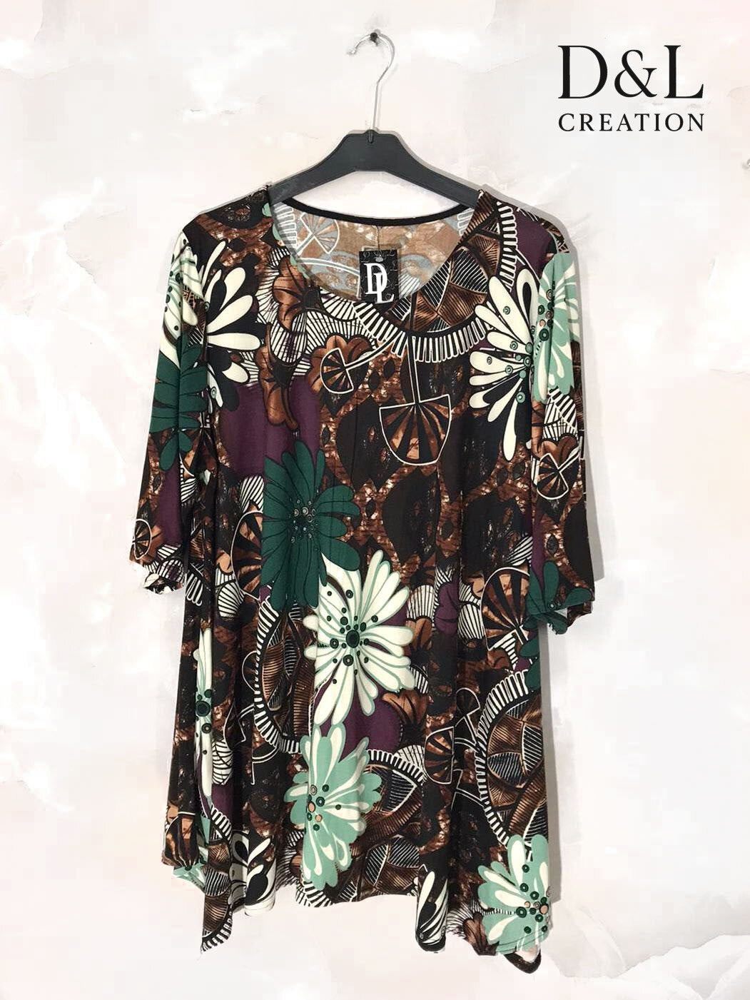 Flared tunic with mid-length sleeves