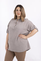 Plus Size Extra Large Enkel Tunika med Mao Krage