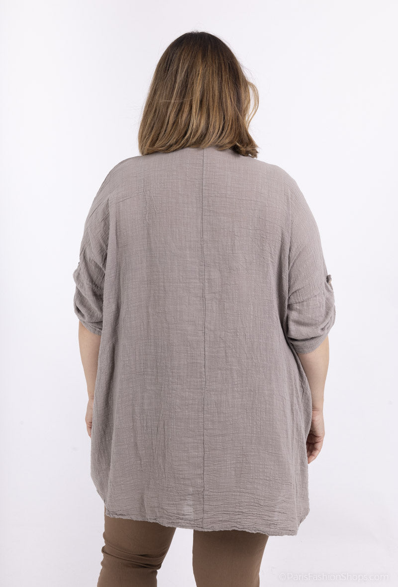 Plus Size Extra Large Enkel Tunika med Mao Krage