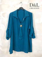 Sun brooch faux tie tunic sizes T38 to T52 i Stor Storlek