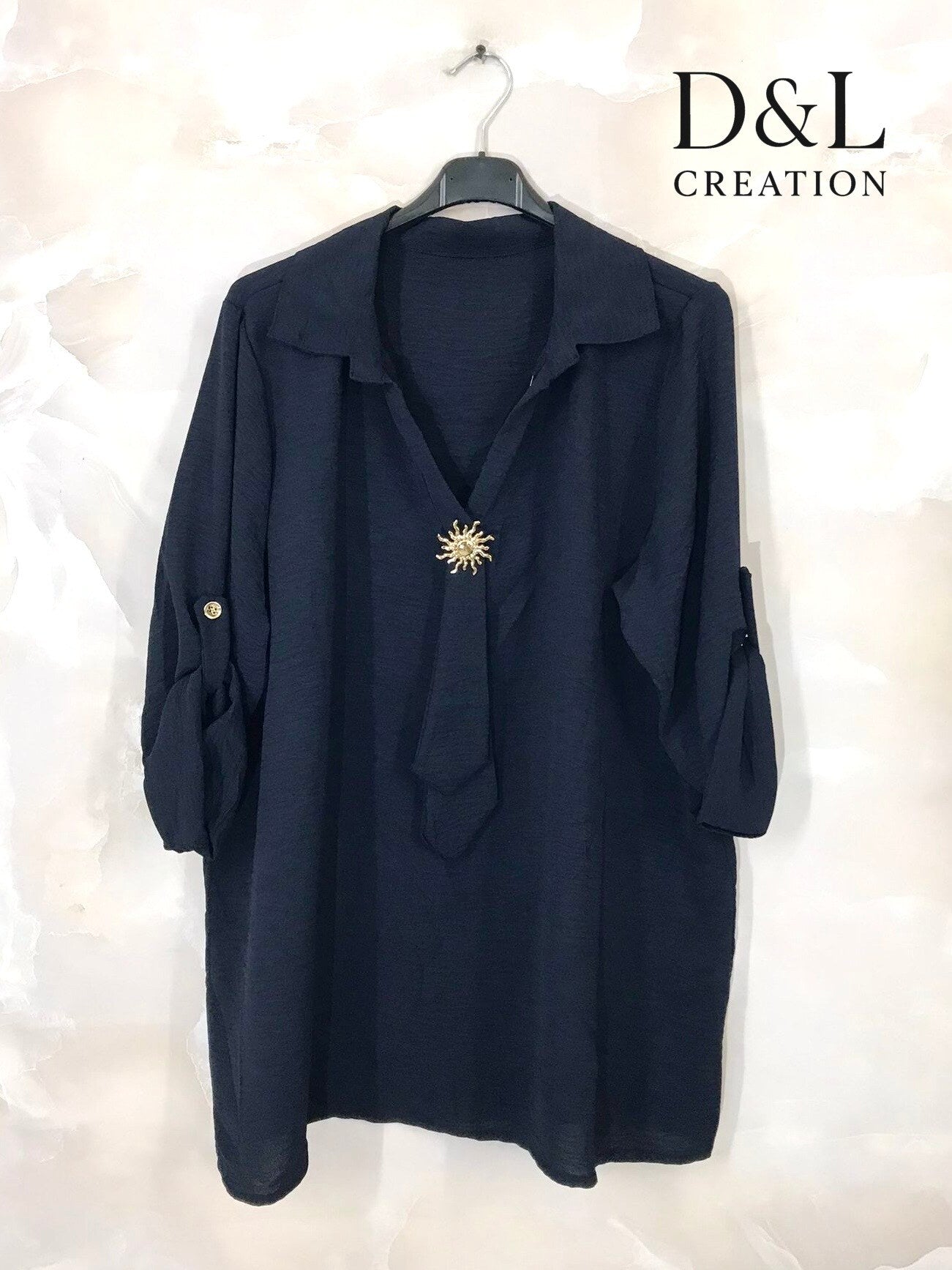 Sun brooch faux tie tunik i storlekar T38 till T52
