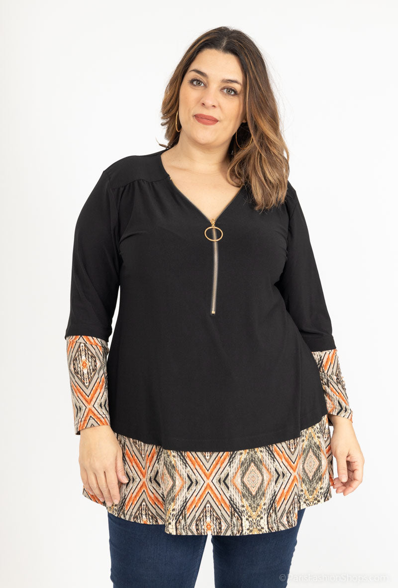 Plus Size Tunika med Dragkedja - Avslappnad Stil