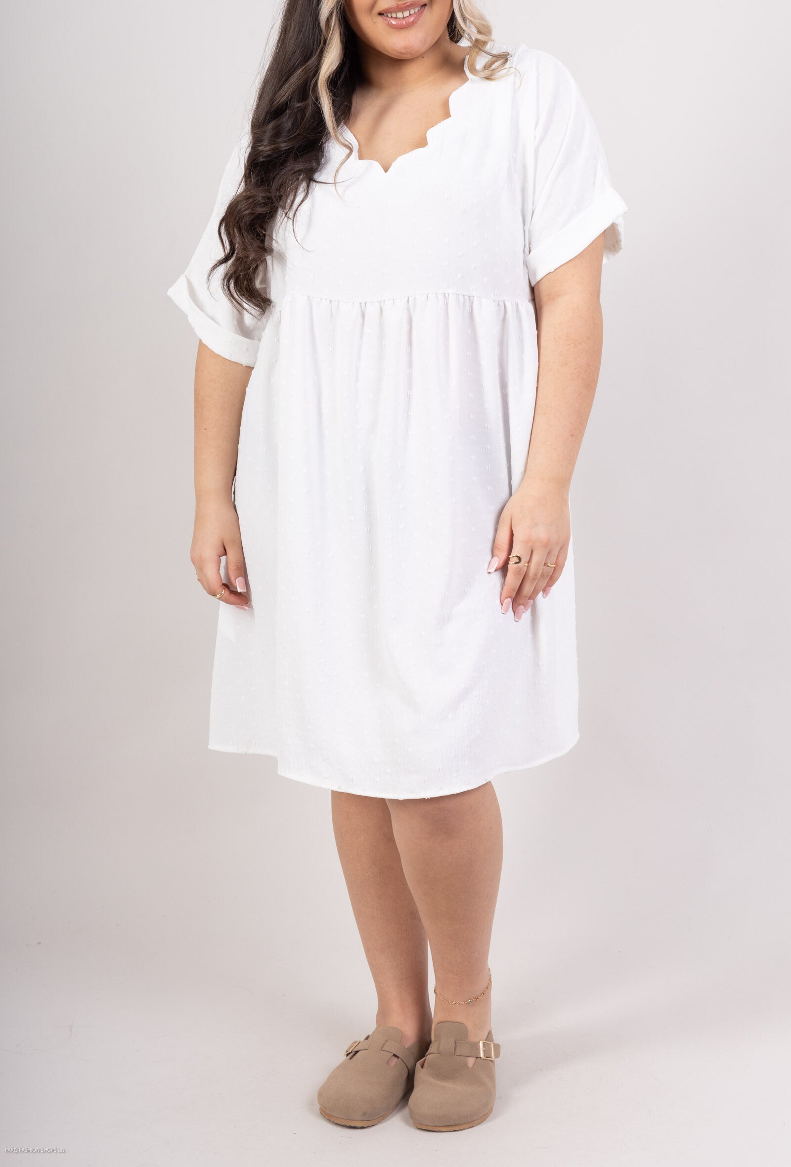 Plus Size Fluid tunic with short sleeves in Claudine Grande Collar for summer