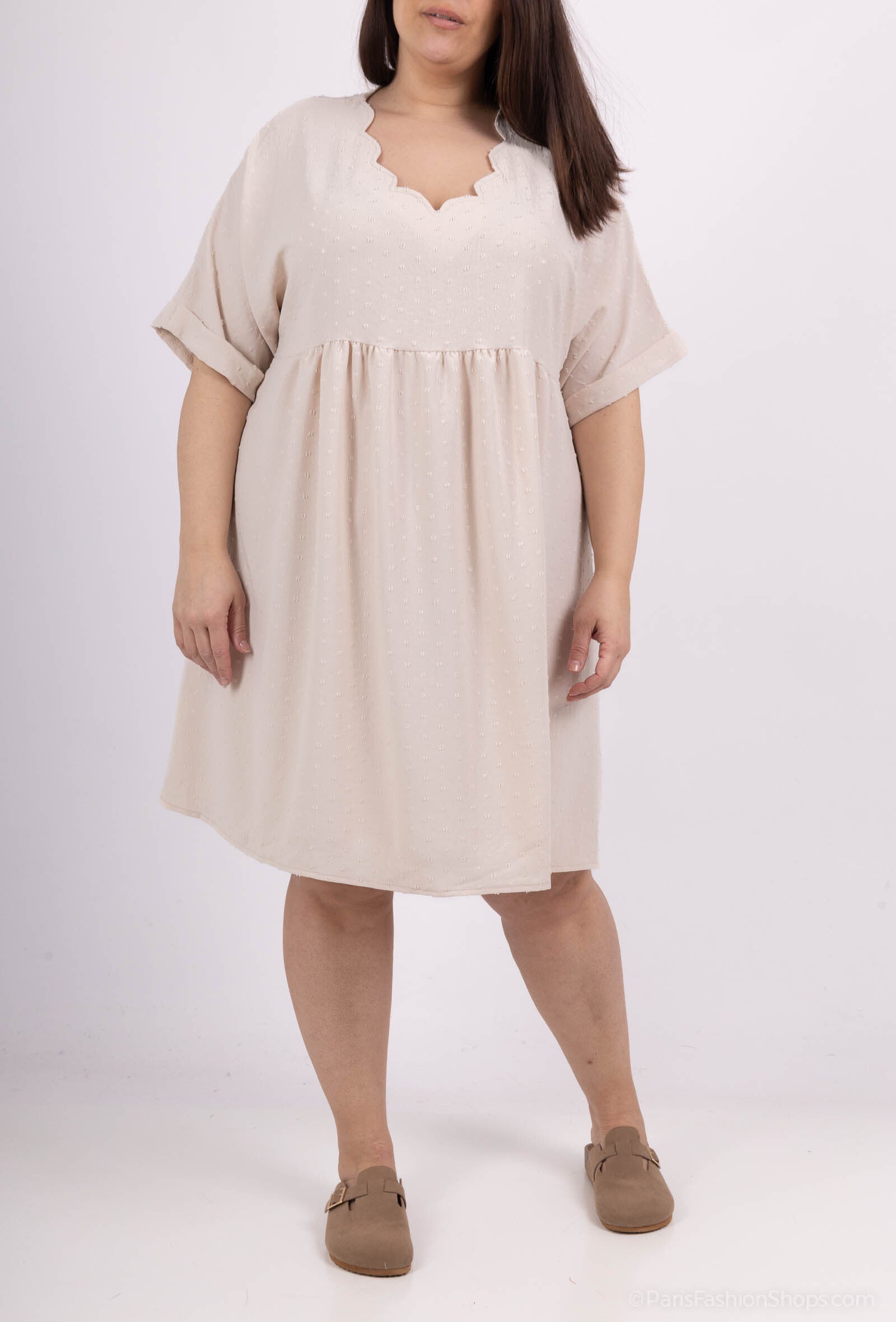 Plus Size Fluid tunic with short sleeves in Claudine Grande Collar for summer