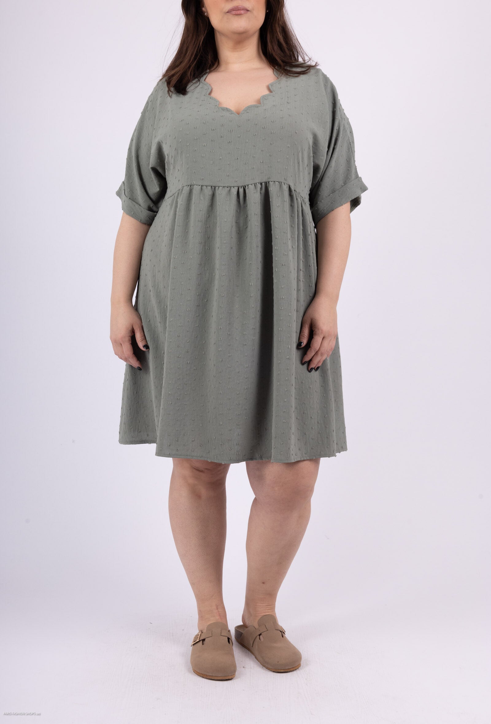 Plus Size Fluid tunic with short sleeves in Claudine Grande Collar for summer