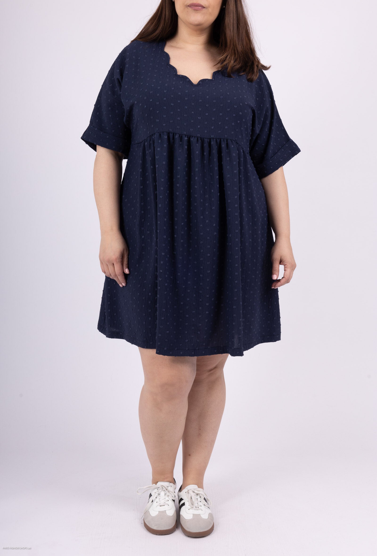 Plus Size Fluid tunic with short sleeves in Claudine Grande Collar for summer