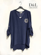 Plus size tunic with floral embroidery T38 to T54 i Stor Storlek
