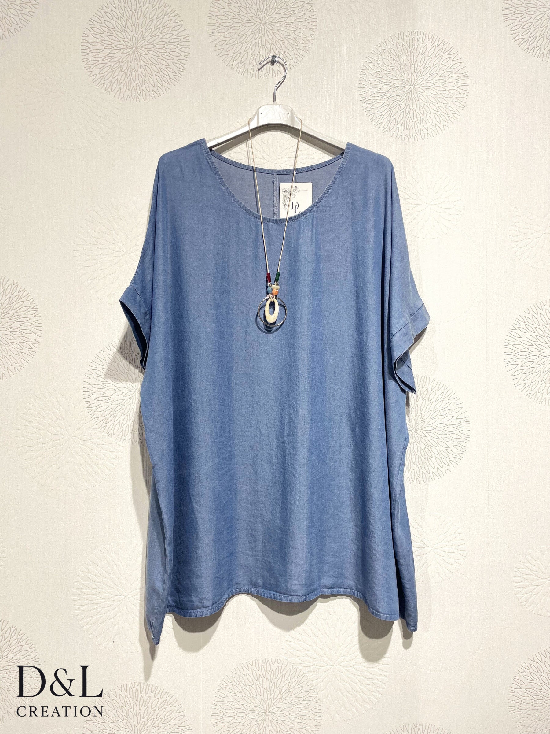 Plus Size Large Tenncel denim size tunic with T58 T38 necklace