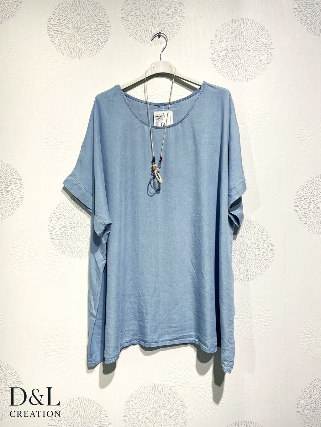 Plus Size Tencel Denim Tunic with Necklace