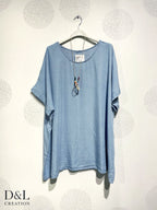 Plus Size Tencel Denim Tunic with Necklace