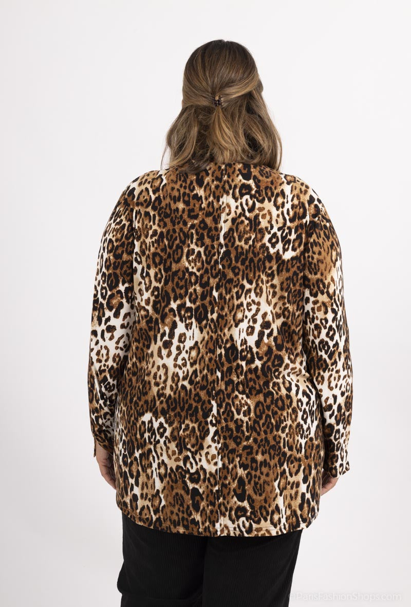 Plus Size Leopard Print Lace Tunic