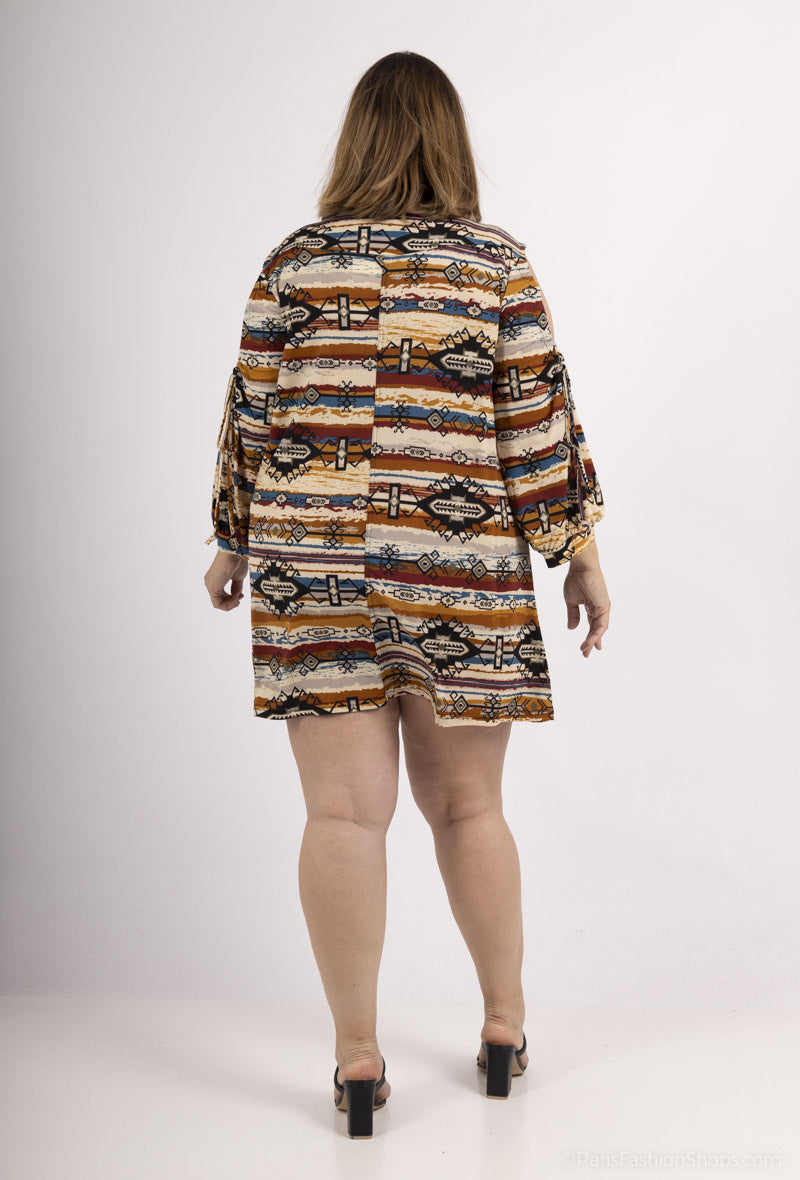 Plus Size Tryckt Tunika med Detaljerade Ärmar