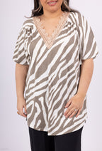 Plus Size Lace V-neck Printed Tunic