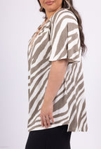 Plus Size Lace V-neck Printed Tunic