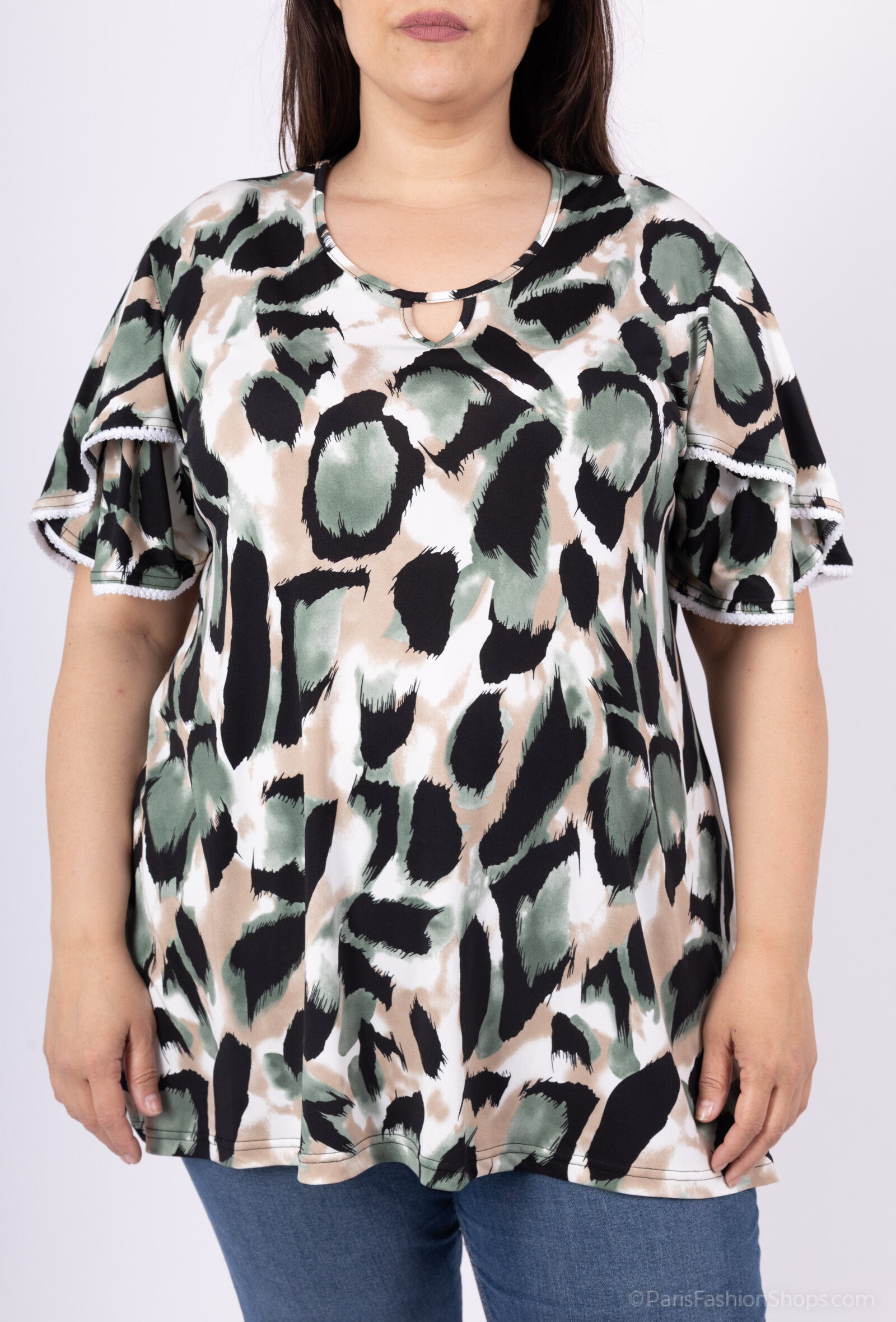 Plus Size Flowy Sommartunika med Spetsdetaljer