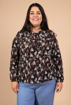 Plus Size Elastic Printed Tunic with Front Button