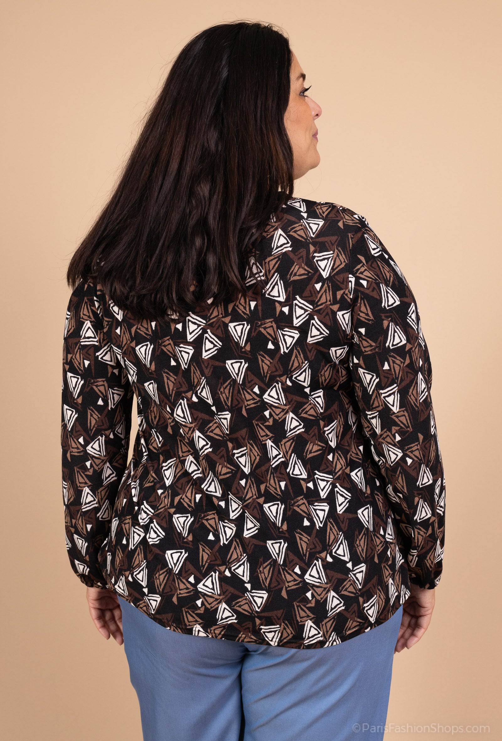 Plus Size Elastic Printed Tunic with Front Button