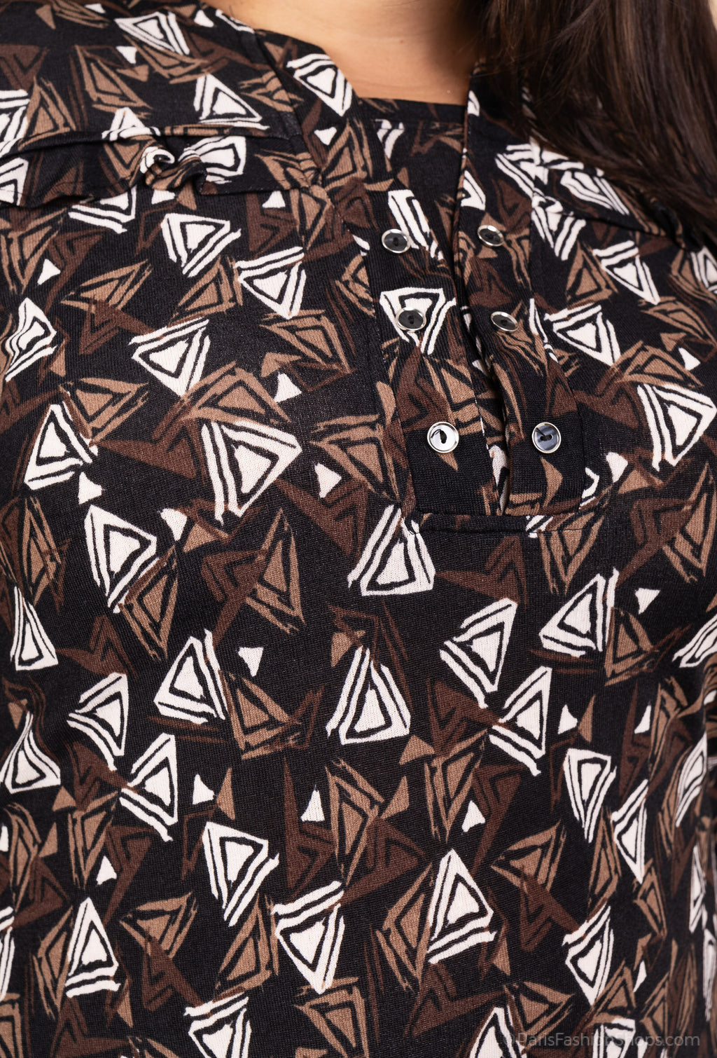 Plus Size Elastic Printed Tunic with Front Button