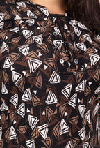 Plus Size Elastic Printed Tunic with Front Button