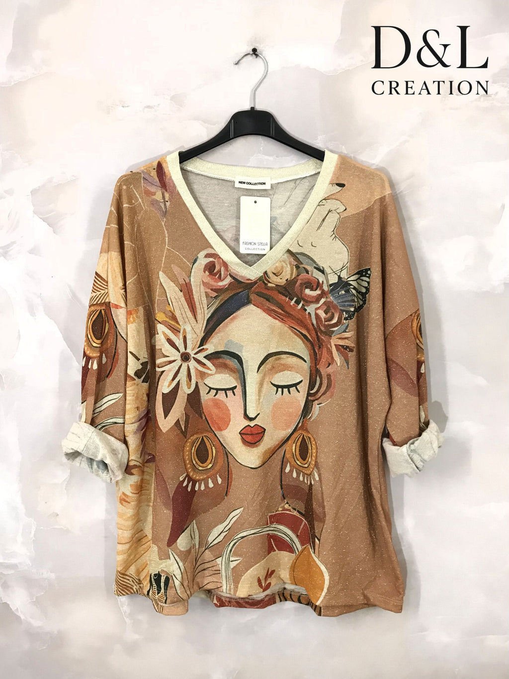 Plus Size Printed tunic with V-neck size 38 to 50