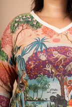 Tryckt tunika med V-ringning i storlek 38 till 50 | Stor Storlek