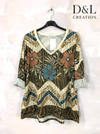 Plus Size Printed tunic with V-neck size 38 to 50