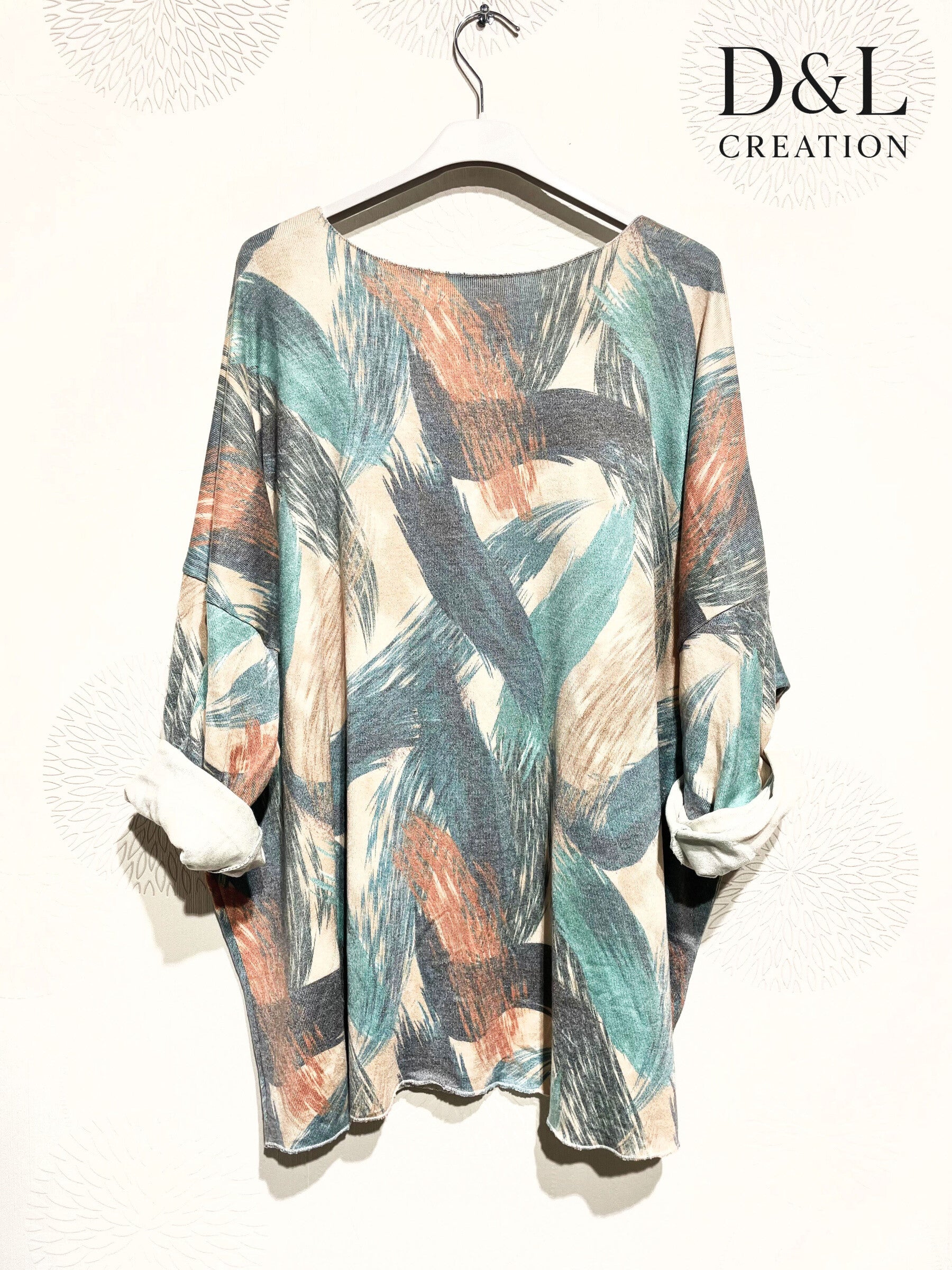 Plus Size Tryckt Finstickad Tunika
