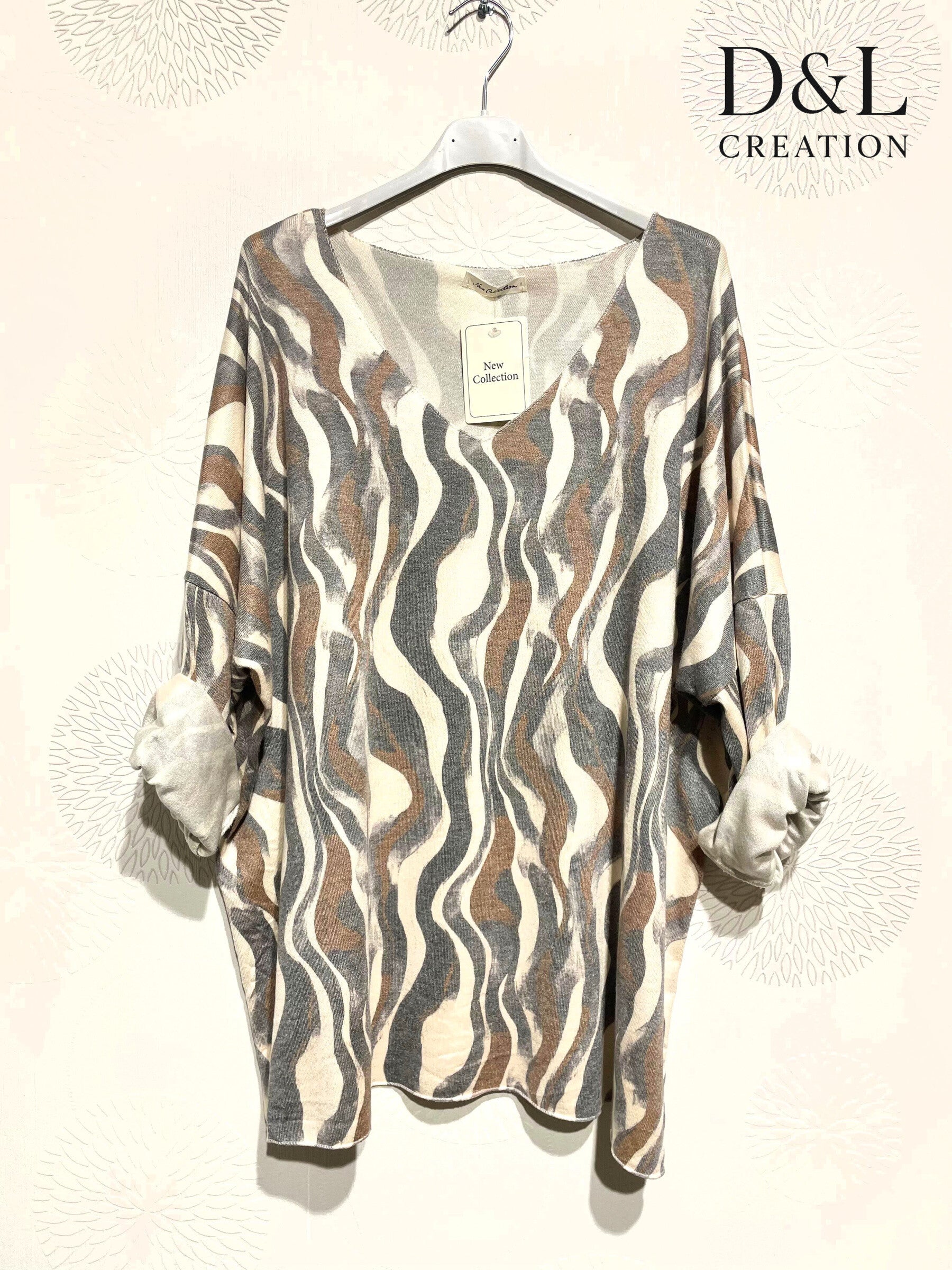 Plus Size Tryckt Finstickad Tunika