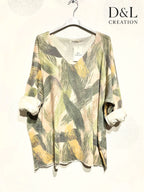 Plus Size Tryckt Finstickad Tunika